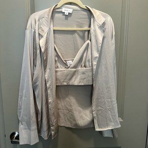 2-Piece Satin Button Down and Bralette (M)